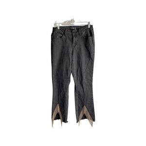 Juliette black women size 10 fringe chain raw hem stretch waist jeans.
